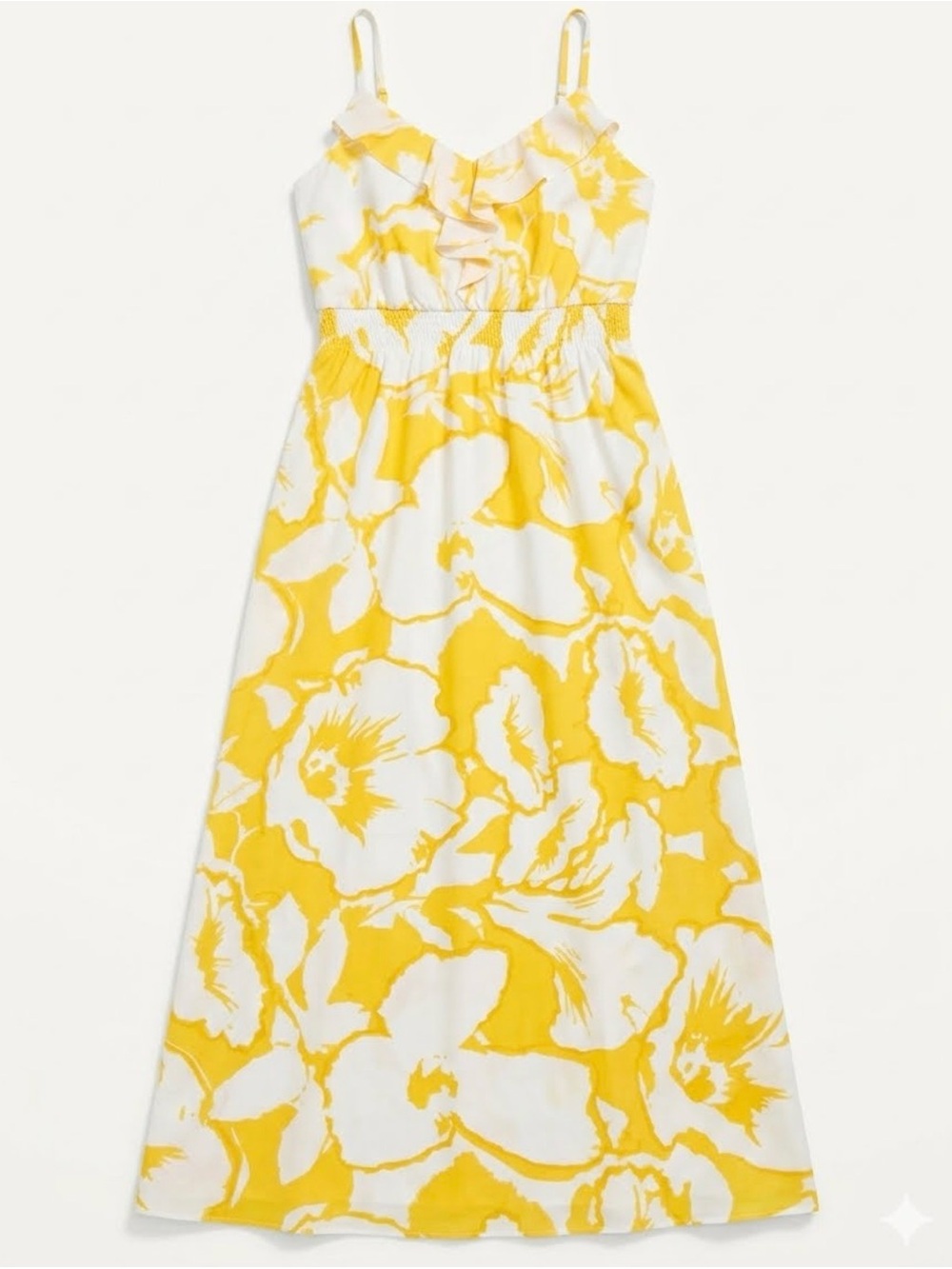 LOFT Yellow and White Floral Ruffle Maxi Dress
